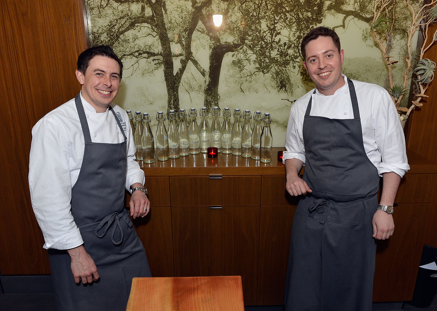 SAN FRANCISCO, CA - MARCH 22: Executive Chef at the Ritz Carlton Nathan Beriau and Executive Chef at Parallel 37 Michael Rotondo attend the WHOLE WORLD Water launch event at Parallel 37 at The Ritz-Carlton, San Francisco on March 22, 2013 in San Francisco, California. (Photo by Steve Jennings/Getty Images for WHOLE WORLD Water)