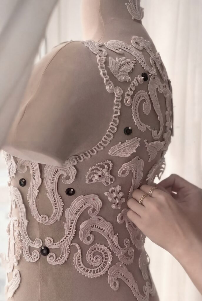 Lace-making process – a DeLace Atelier lace top in progress.